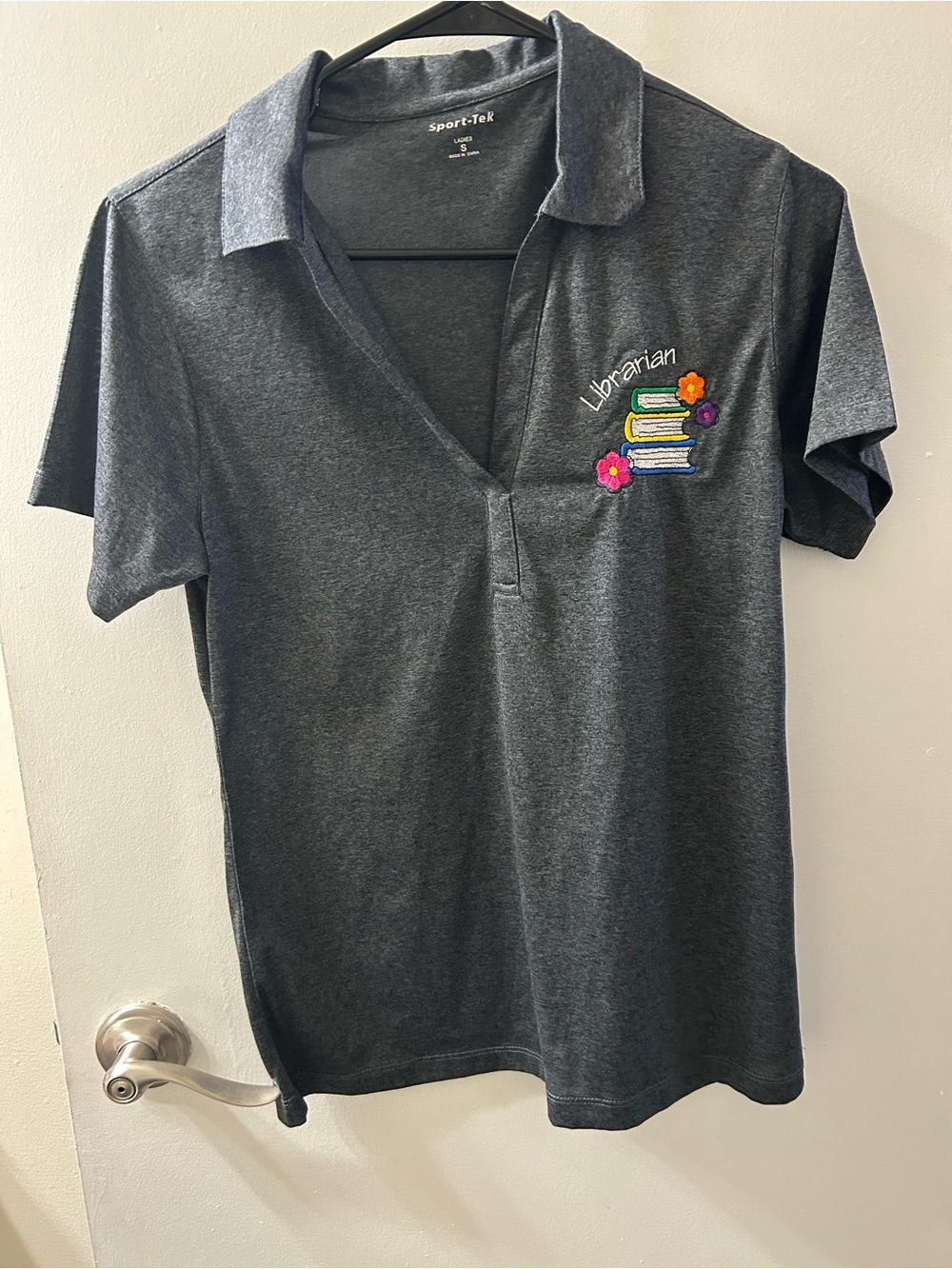 Sport-Tek Charcoal Polo with Colorful Librarian Embroidery